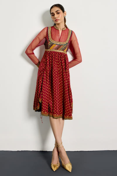 Ri Ritu Kumar Red printed embroidered dress RIRIAUG26D251845