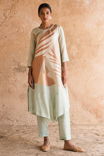 Mint green printed tunic set