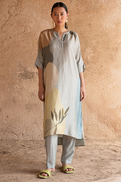 Light grey printed kurta set