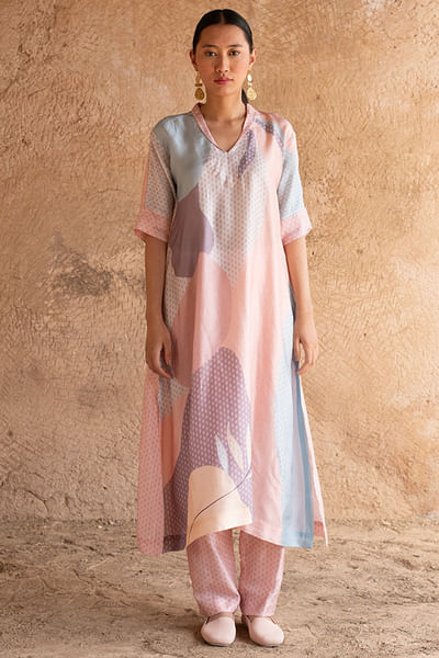 Taupe printed straight kurta set