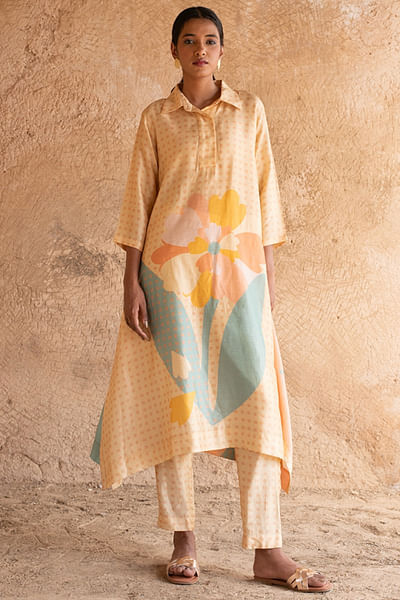 Light peach printed straight kurta set