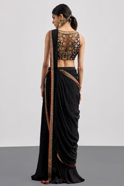 Ri Ritu Kumar Black embroidered pre-draped sari set RIRIAUG26D251850