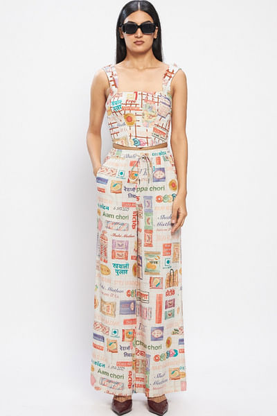 Multicolour snack print embroidered corset