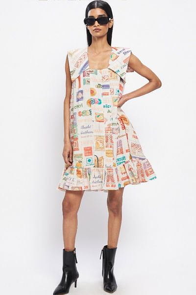 Multicolour snack-inspired printed dress
