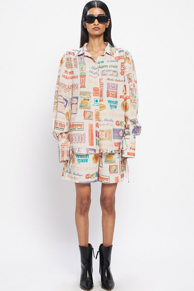 Multicolour snack-inspired printed shorts