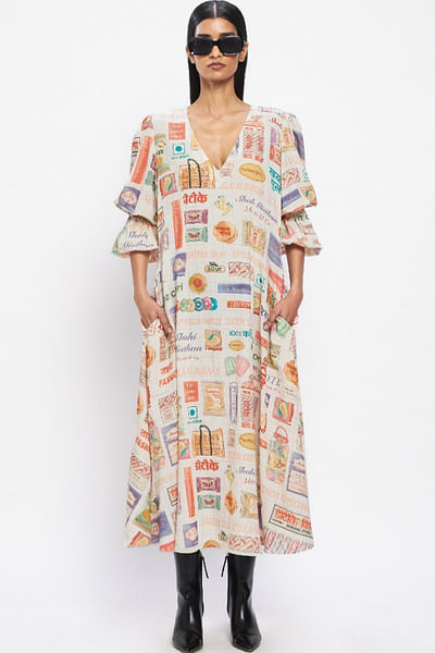 Multicolour snack printed flared dress