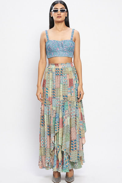 Multicolour window printed asymmetric skirt