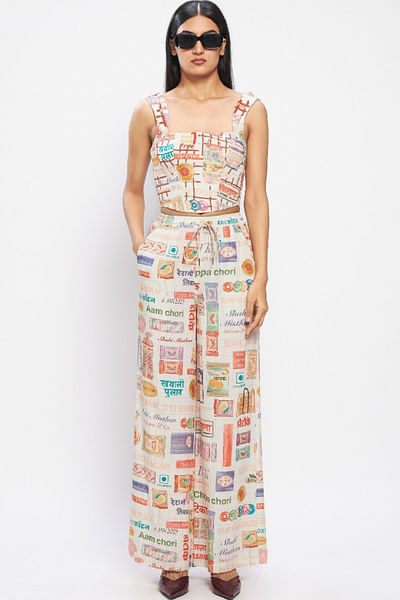Multicolour snack-inspired printed pants