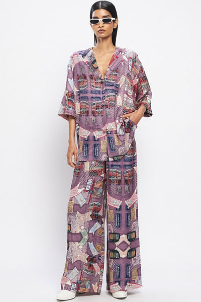 Multicolour retro bus-inspired printed shirt
