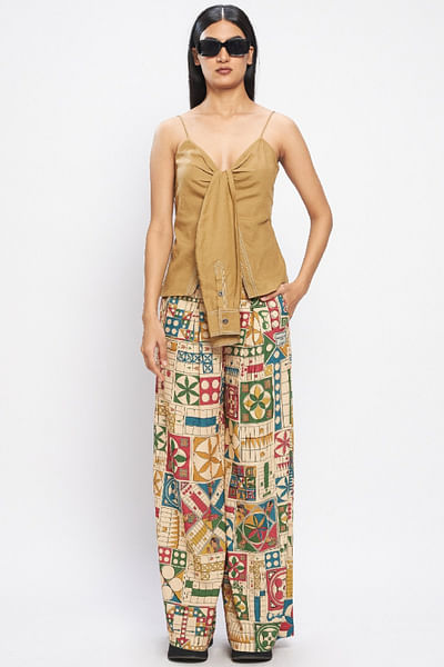 Multicolour ludo printed pleated trousers
