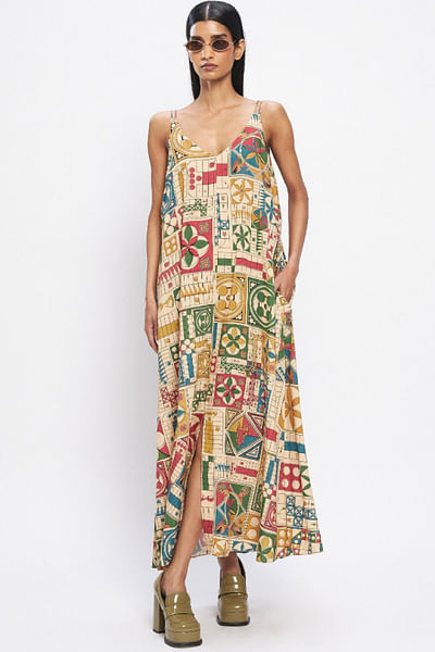 Multicolour ludo-inspired printed tent dress
