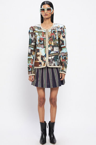 Multicolour pixel-art printed jacket