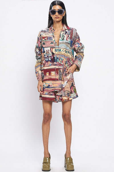 Multicolour printed tie-up shirt