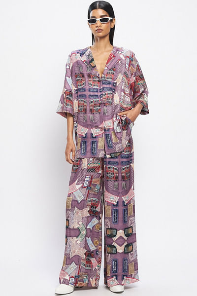 Multicolour retro bus-inspired printed pants