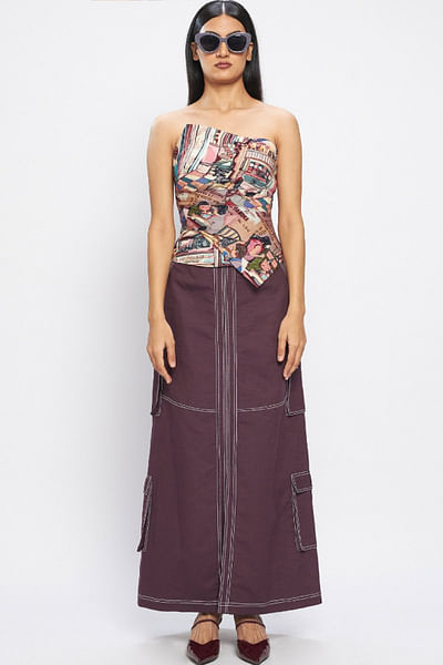 Multicolour printed drape top