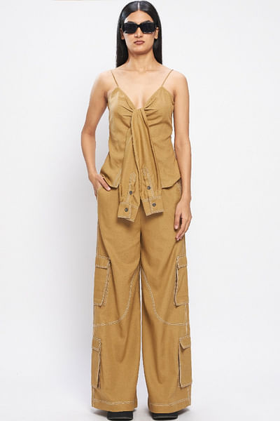 Mocha brown tie-up strappy top