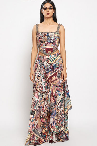 Multicolour printed drape skirt