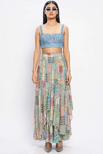 Powder blue sequin-bead embellished bralette