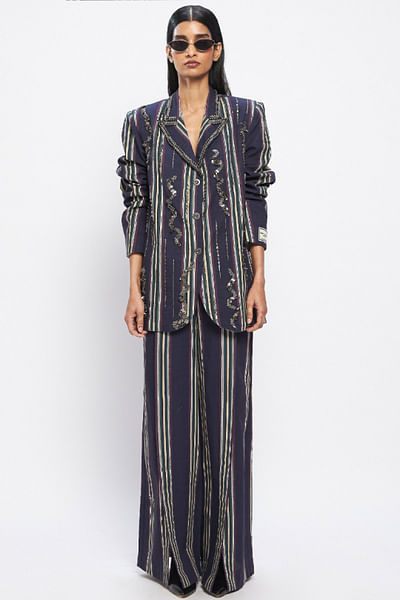 Navy blue printed trousers