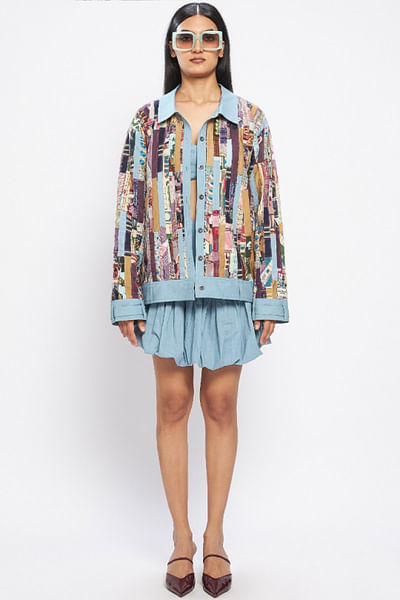 Multicolour striped patchwork shirt jacket