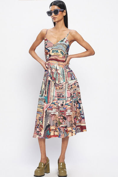 Multicolour printed slip dress
