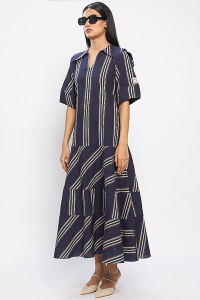 Navy blue printed and tiered dress