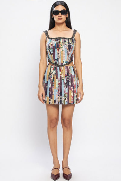 Multicolour striped patchwork mini skirt