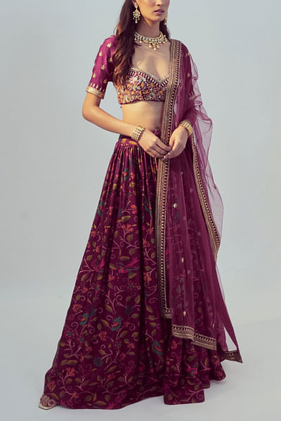 Magenta floral printed lehenga set