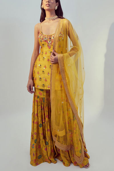 Yellow floral sharara set
