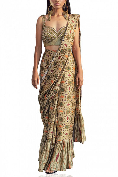 Sand pre-stitched sari set