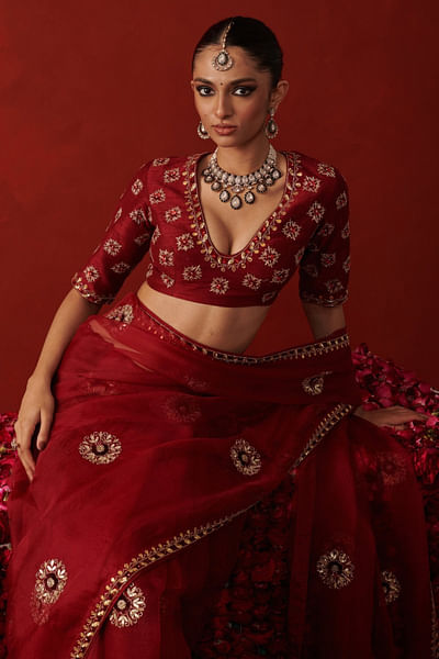 Red gota embroidered blouse
