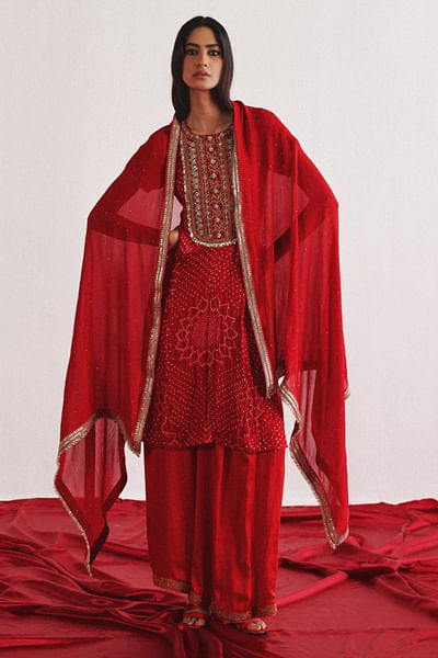 Red mukaish work dupatta