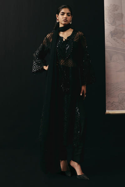 Twenty Nine Black mirror embellished dupatta TWENAPR26D242918