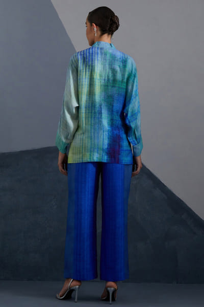 Clos Blue and teal abstract printed jacket set CLOSJUL26D249573