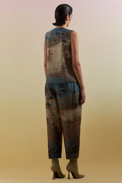 Clos Brown and blue abstract embroidered jacket set CLOSJUL26D249568