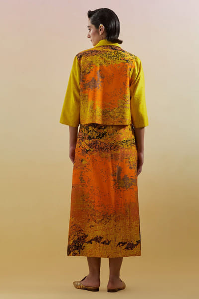 Clos Yellow orange abstract embellished jacket set CLOSJUL26D249572