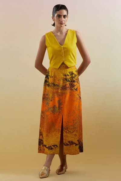 Clos Yellow and orange abstract printed co-ord set CLOSJUL26D249571