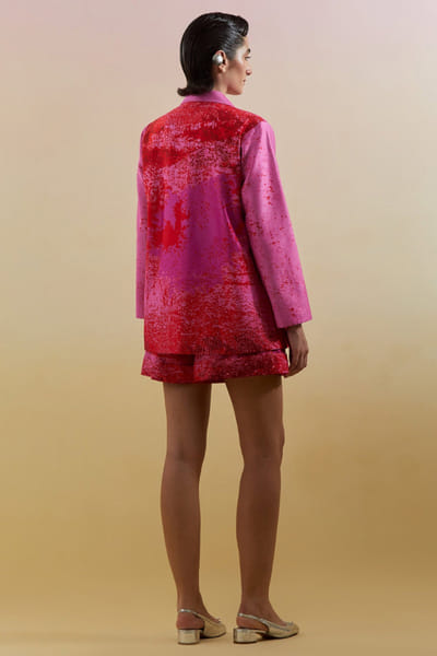 Clos Pink and red abstract embellished jacket set CLOSJUL26D249570
