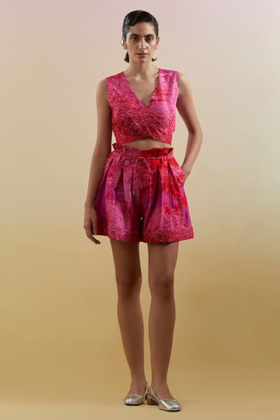 Clos Fuchsia and red abstract printed co-ord set CLOSJUL26D249569