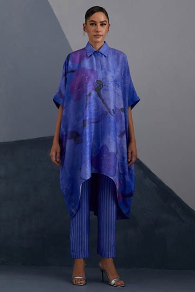 Clos Cobalt blue abstract printed kaftan set CLOSJUL26D249575