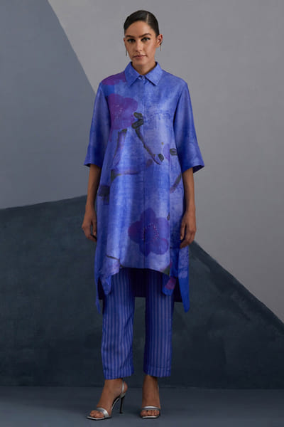 Clos Cobalt blue abstract printed tunic set CLOSJUL26D249576