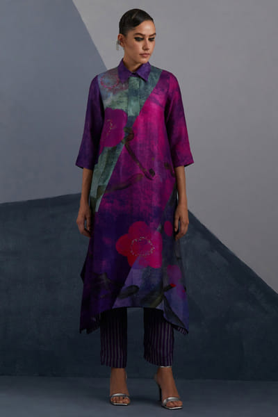 Clos Purple and pink abstract printed kurta set CLOSJUL26D249577