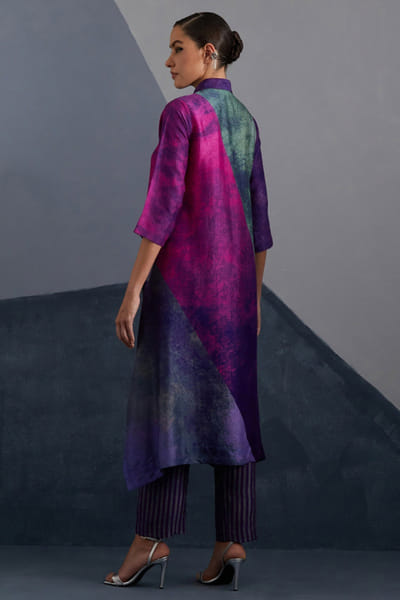 Clos Purple and pink abstract printed kurta set CLOSJUL26D249577