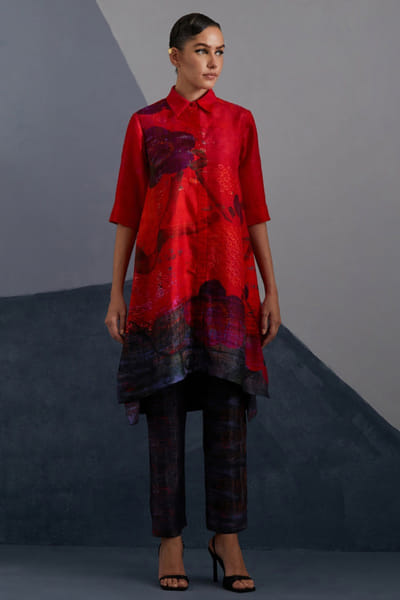 Clos Ruby and slate abstract printed tunic set CLOSJUL26D249578