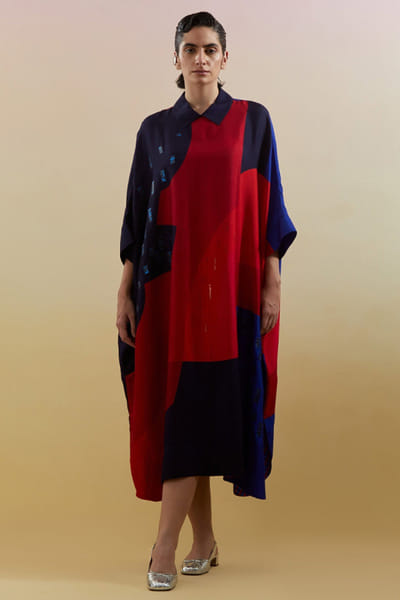 Clos Navy blue and red geometric embellished kaftan CLOSJUL26D249581