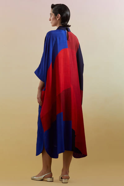 Clos Navy blue and red geometric embellished kaftan CLOSJUL26D249581