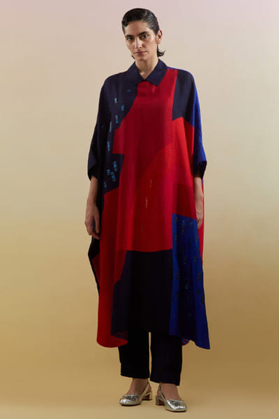 Clos Blue and red geometric embellished kaftan set CLOSJUL26D249582