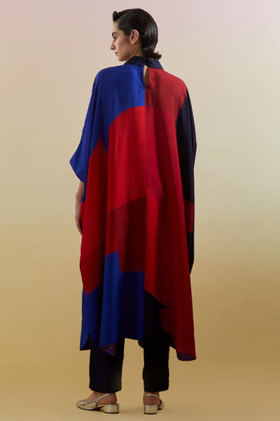 Clos Blue and red geometric embellished kaftan set CLOSJUL26D249582