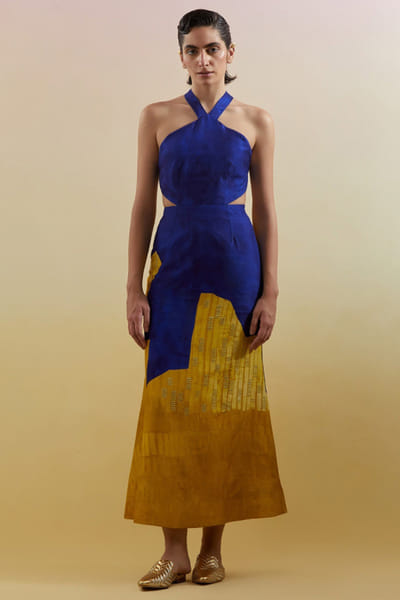 Clos Azure and amber geometric embellished dress CLOSJUL26D249592