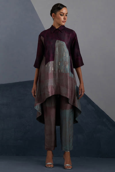 Clos Aubergine teal geometric embellished tunic set CLOSJUL26D249606